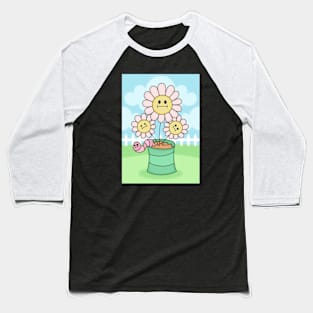 Flowers With Faces - White Picket Fence Baseball T-Shirt